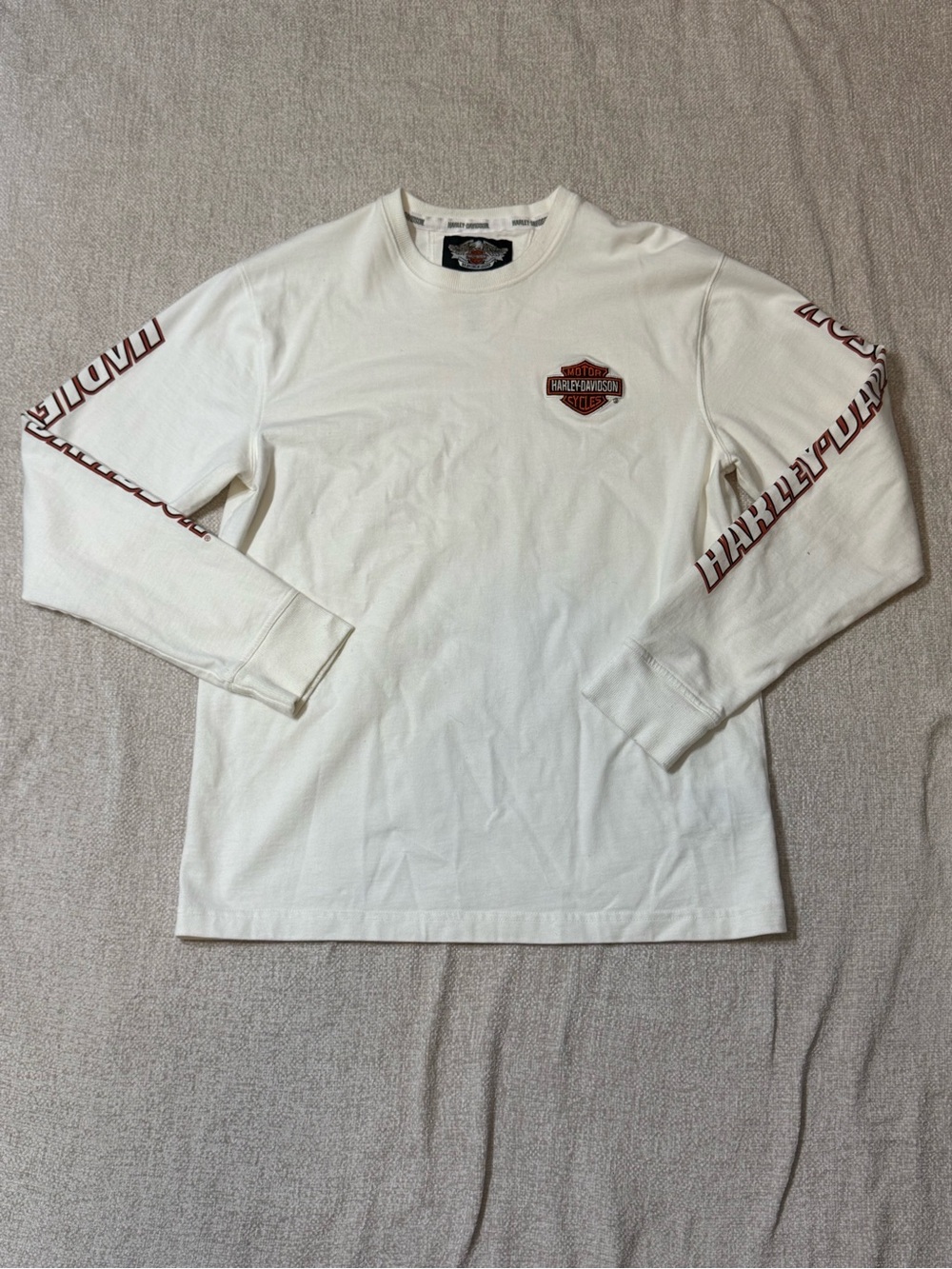 Harley Davidson Long Sleeve Shirt M White Embroidered Logo Y2K Moto Biker